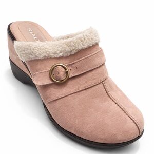 Rialto Pink Suede Clogs with Plush Trim